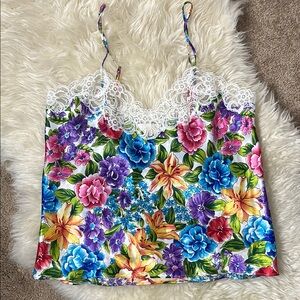 Vintage Delicates Satiny Floral Camisole with Lace Detailing - Size M